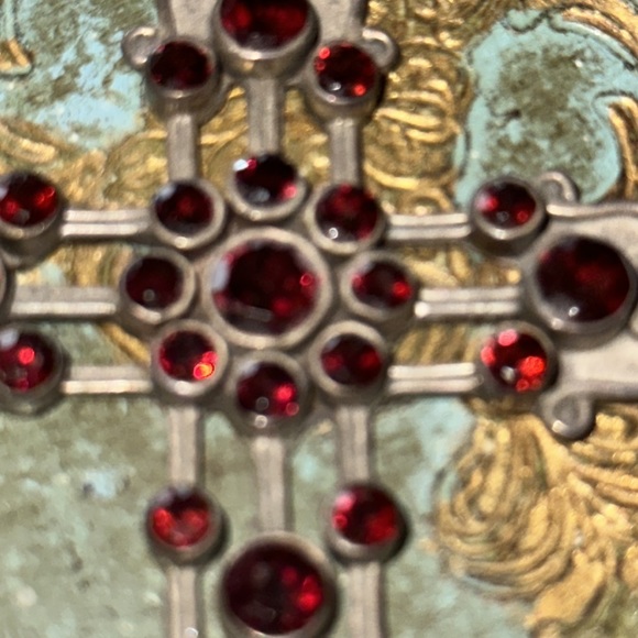 Large faceted garnet encrusted sterling silver antiqued patina  cross vintage - Picture 2 of 10